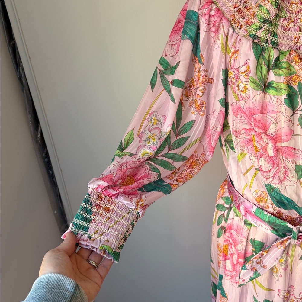 Floral Pink Maxi Dress with Belt Boston proper off the shoulder - Picture 4 of 8